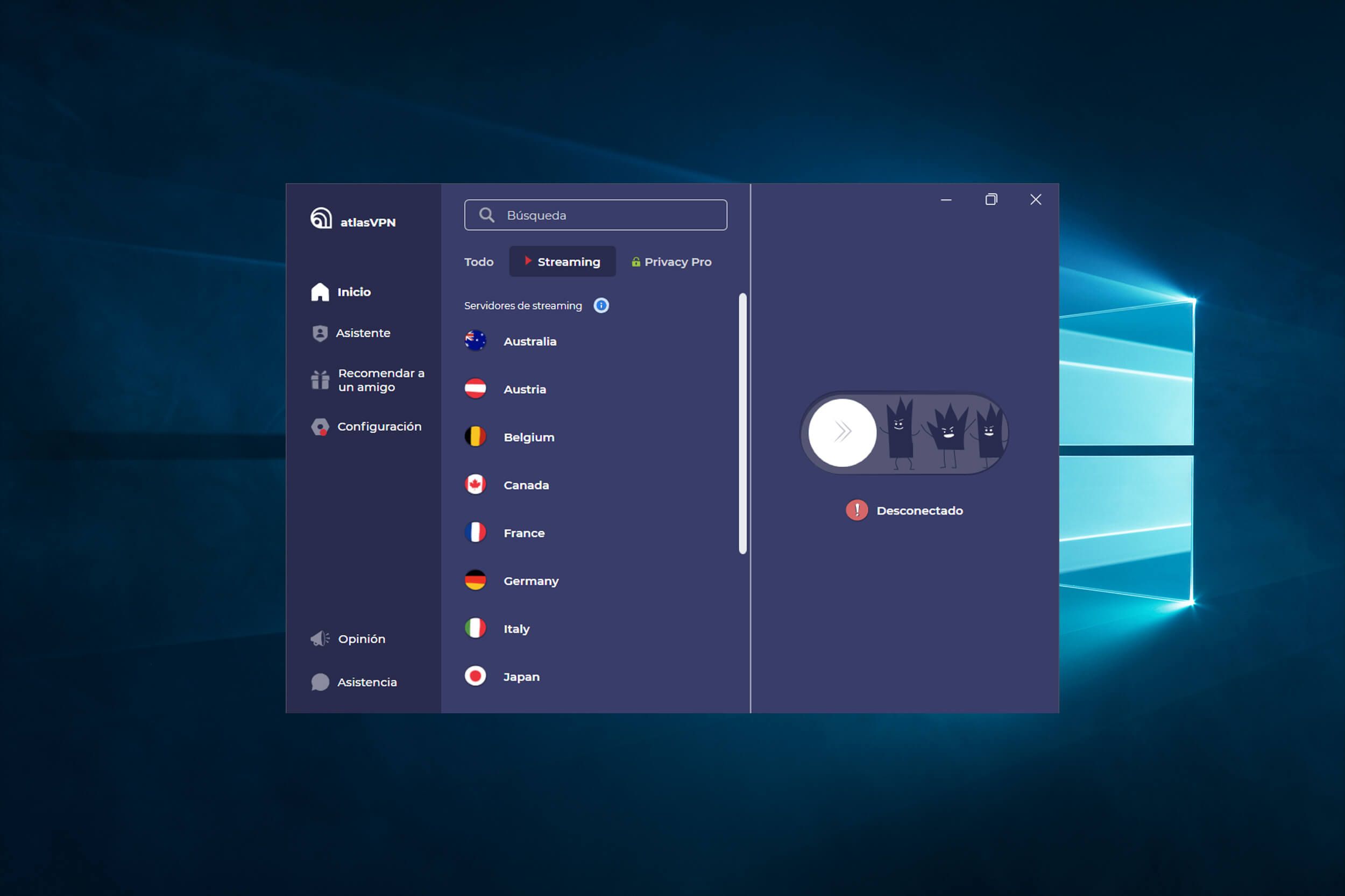 App Atlas VPN Windows Servidores Streaming