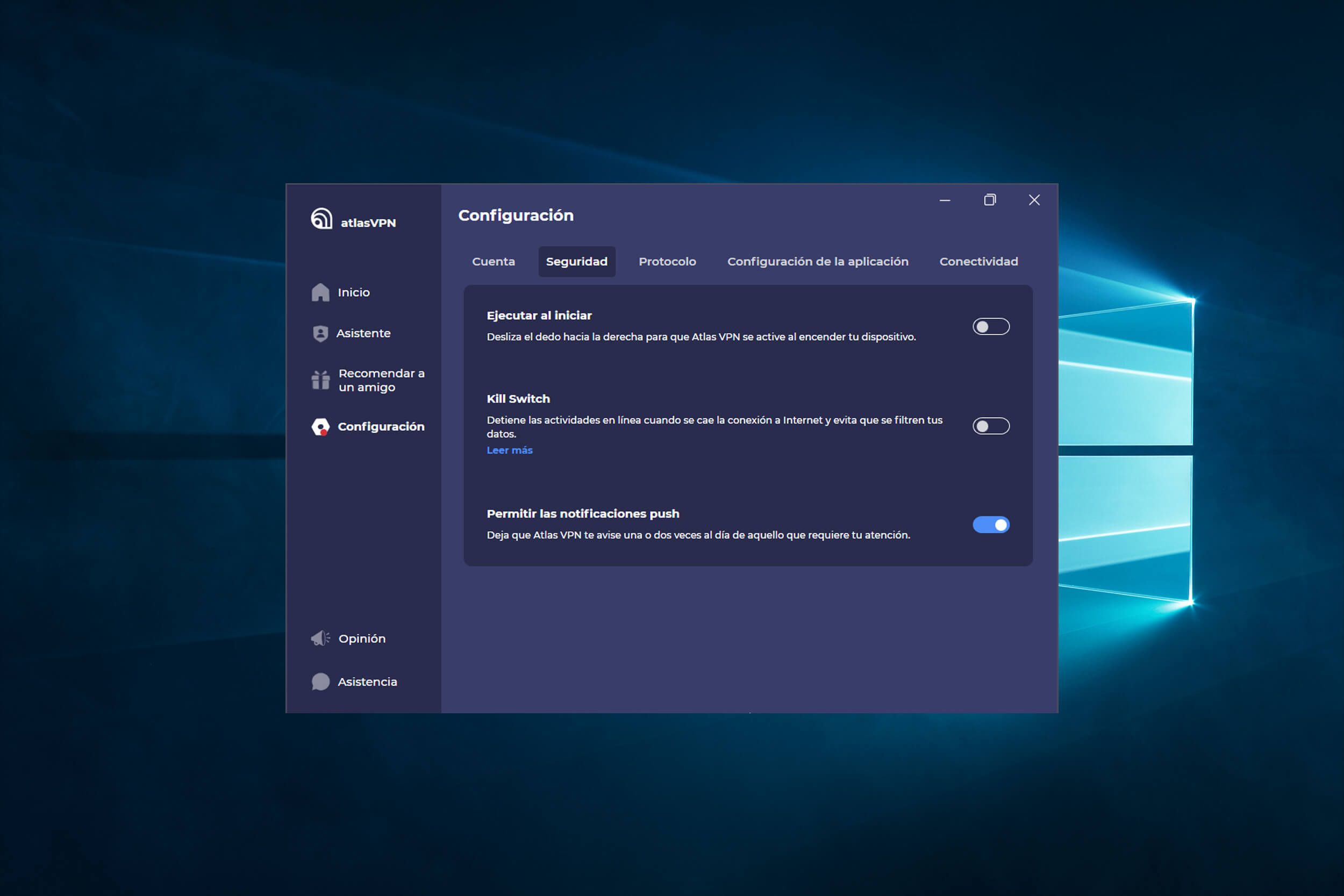 App Atlas VPN Windows Ajustes Seguridad