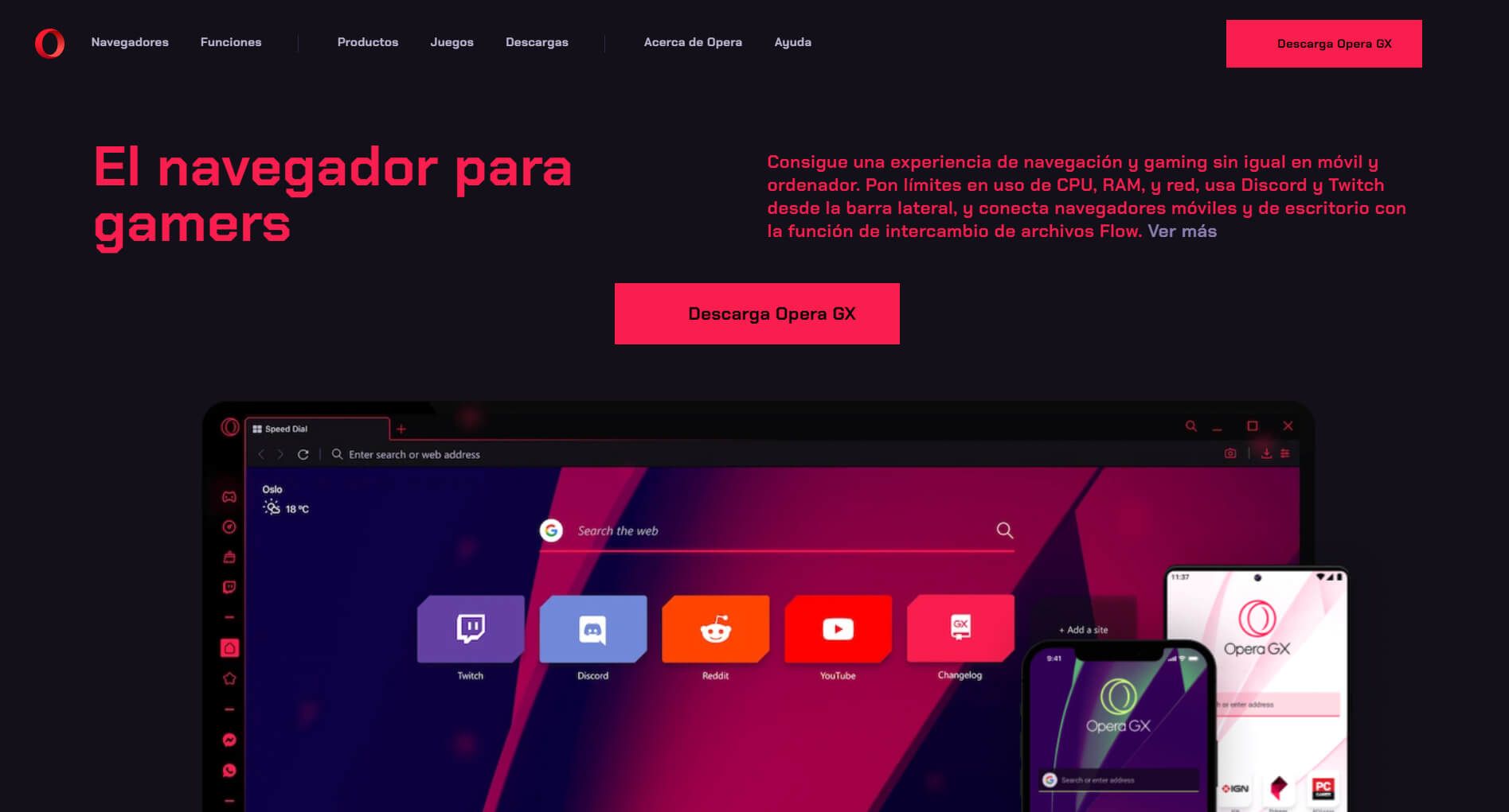 Opera navegador para Gamers