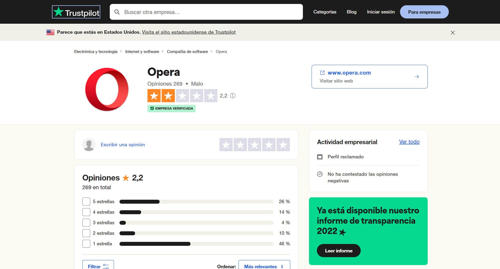 Opiniones Opera VPN Trustpilot