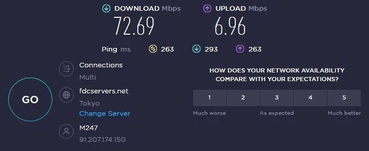 Test de velocidad Japón NordVPN