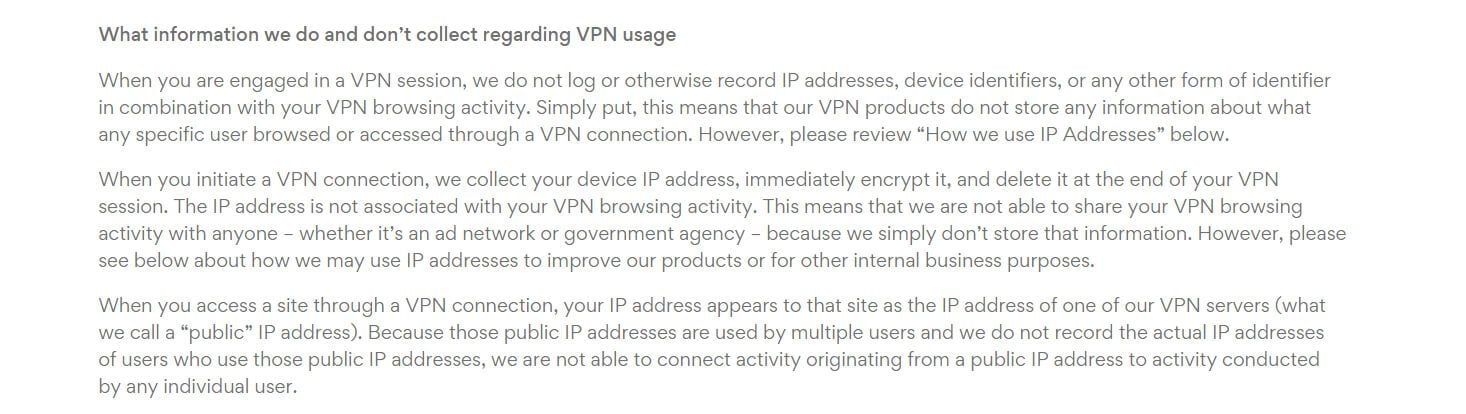 Información registrada Hotspot Shield