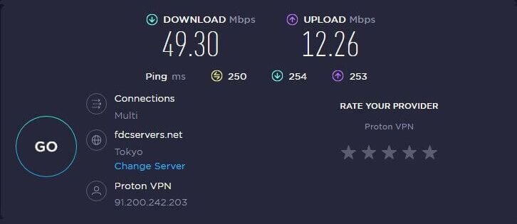 Test velocidad Hola VPN Japón