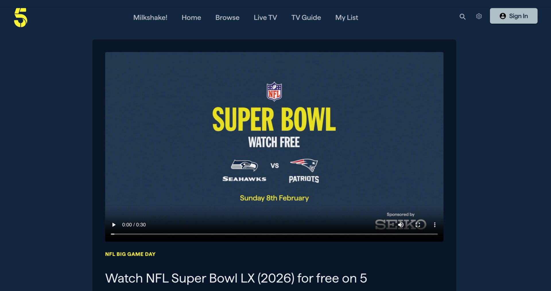 Channel 5 Free Superbowl