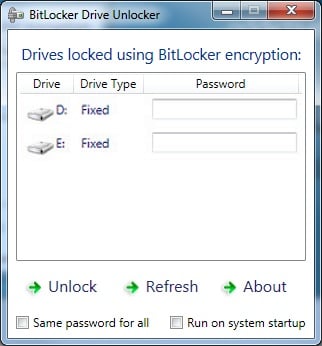 Capture d'écran BitLocker Drives Unlocker
