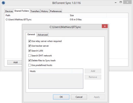 Capture d'écran BitTorrent Sync