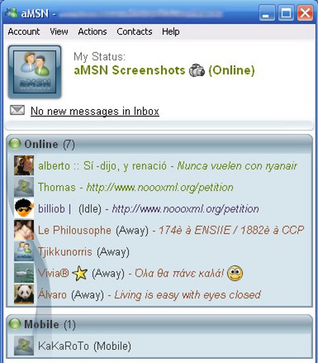 Capture d'écran aMSN Messenger
