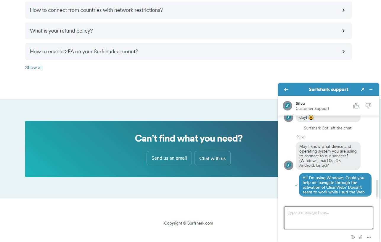 surfshark-assistenza-clienti