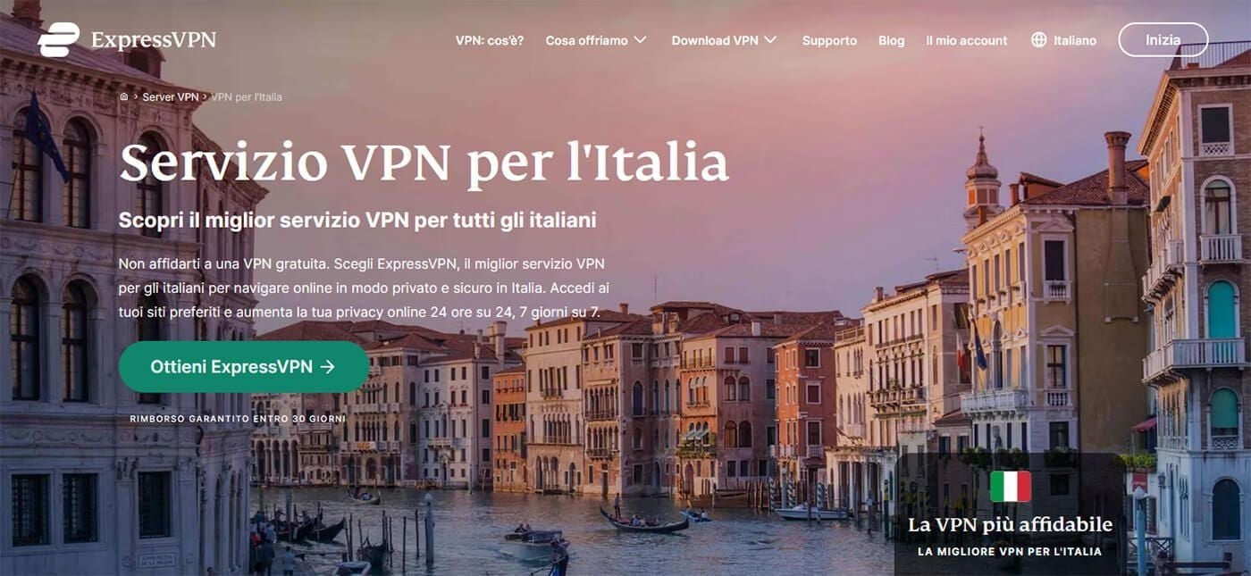 ExpressVPN server Italia per streaming TV italiana dall'estero