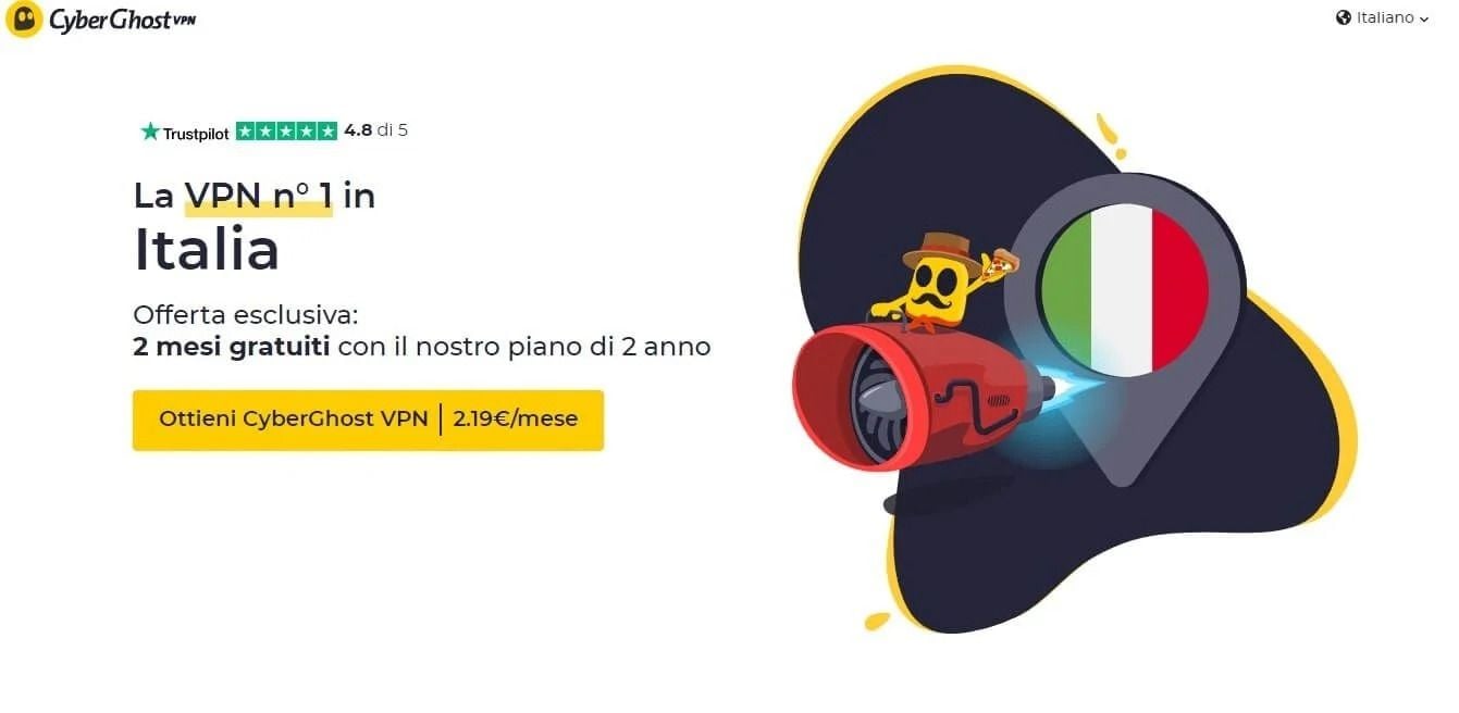 CyberGhost VPN server Milano e Roma per TV italiana