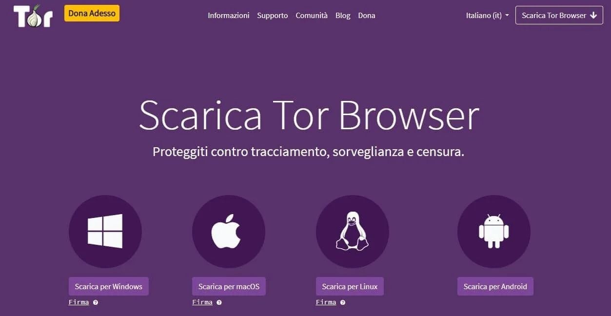 download browser Tor per navigare nel dark web