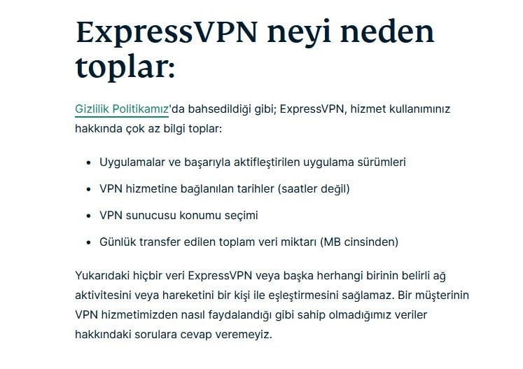 ExpressVPN hangi bilgileri kaydeder