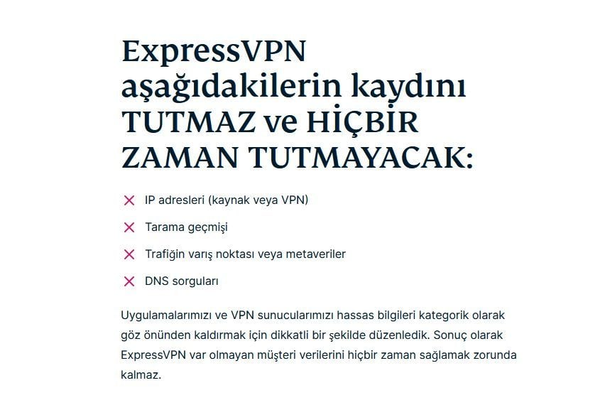ExpressVPN kayıt tutmama politikası