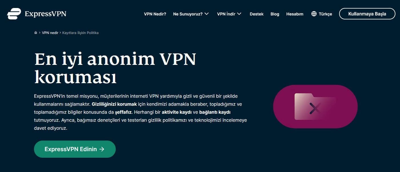 ExpressVPN kayıt tutmama politikası