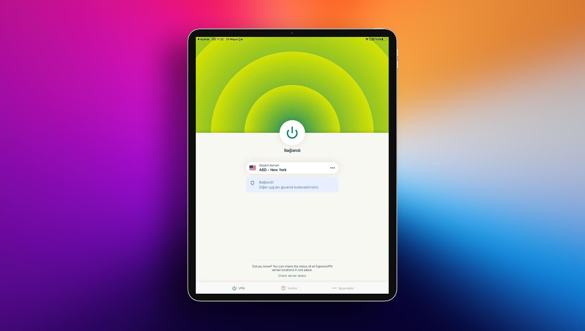 ExpressVPN iPad Uygulama Bağlandı