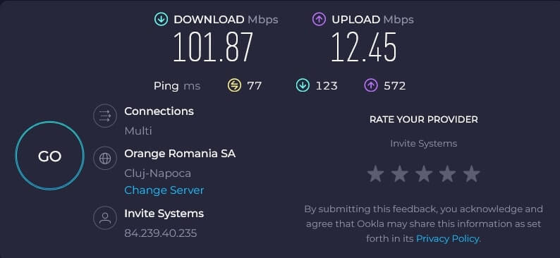 CyberGhost Romanya hız testi