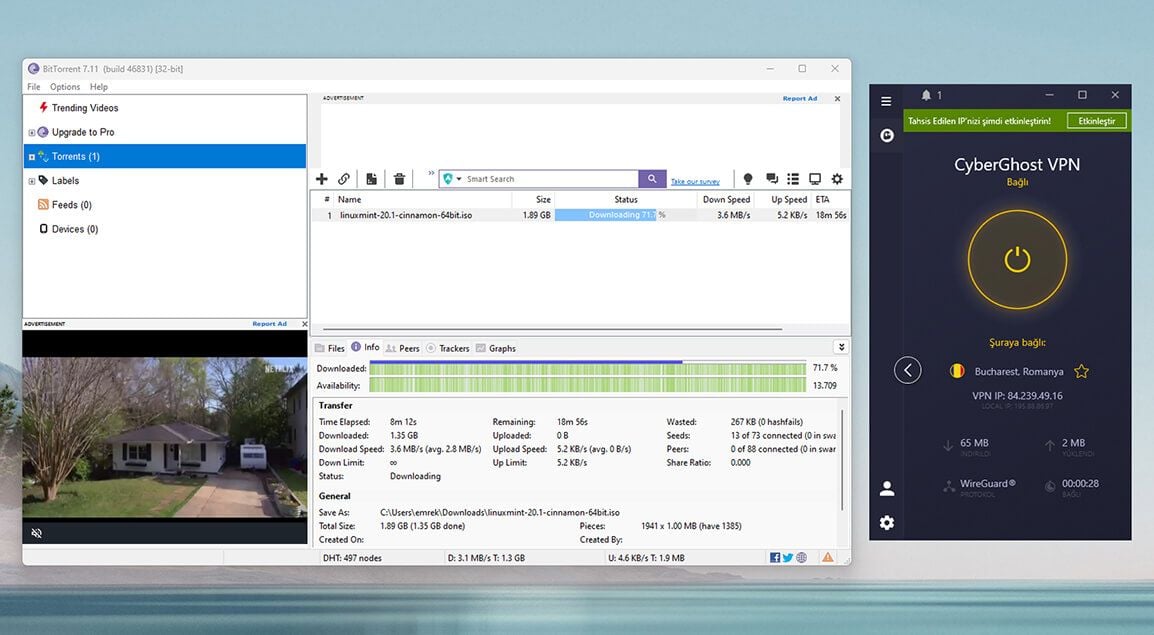 CyberGhost torrent kullanımı