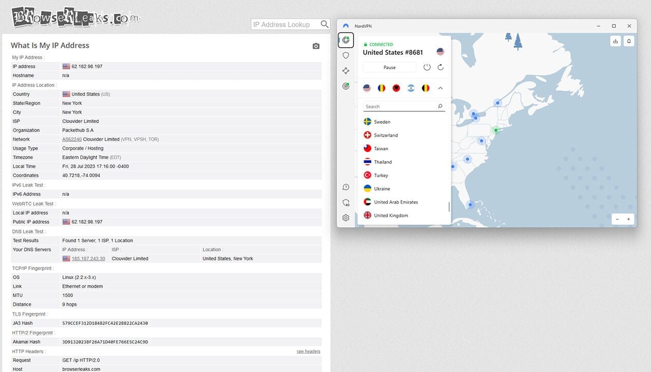 NordVPN IP DNS Sızıntı Testi 2