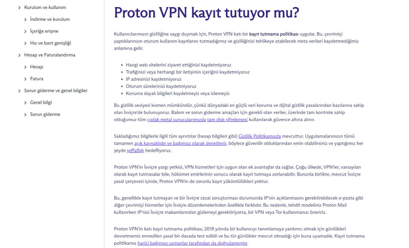 ProtonVPN Kayıt Tutmama Politikası