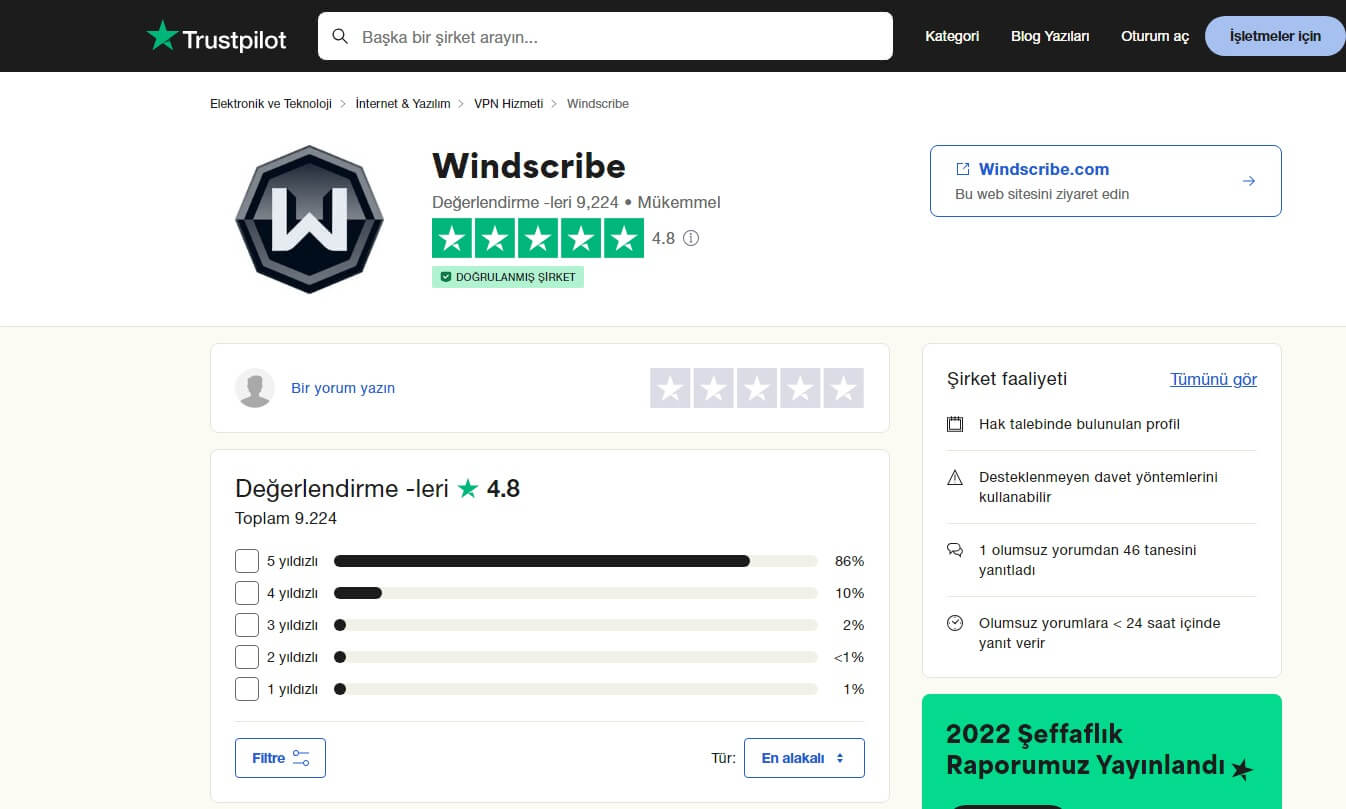 Windscribe Trustpilot