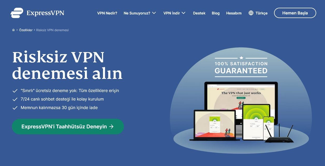 ExpressVPN ücretsiz deneme