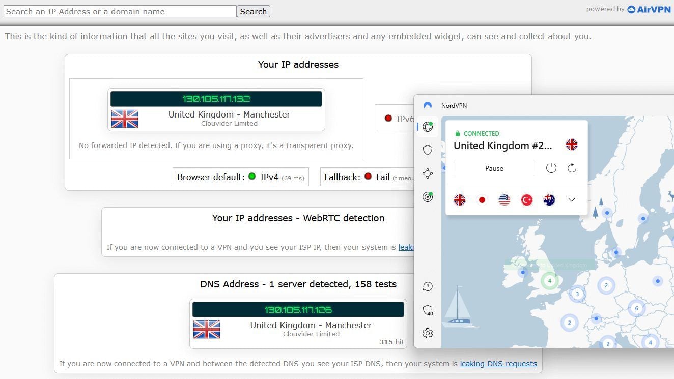 İngiltere NordVPN IP sızıntı testi