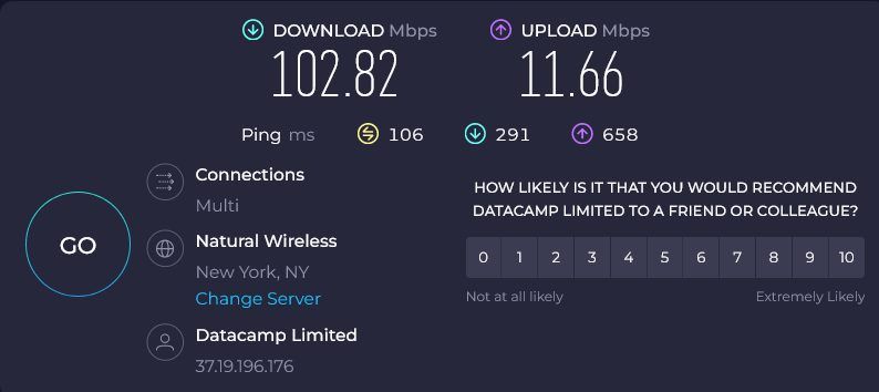 NordVPN ABD hız testi