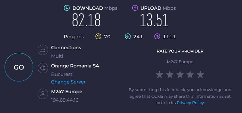 Hola VPN Romanya hız testi