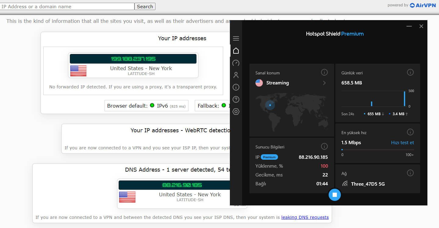 Hotspot Shield IP sızıntı testi 1