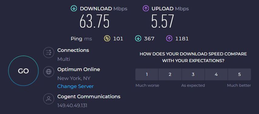 PureVPN ABD hız testi