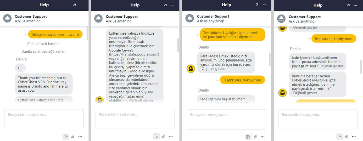 CyberGhost canlı destek